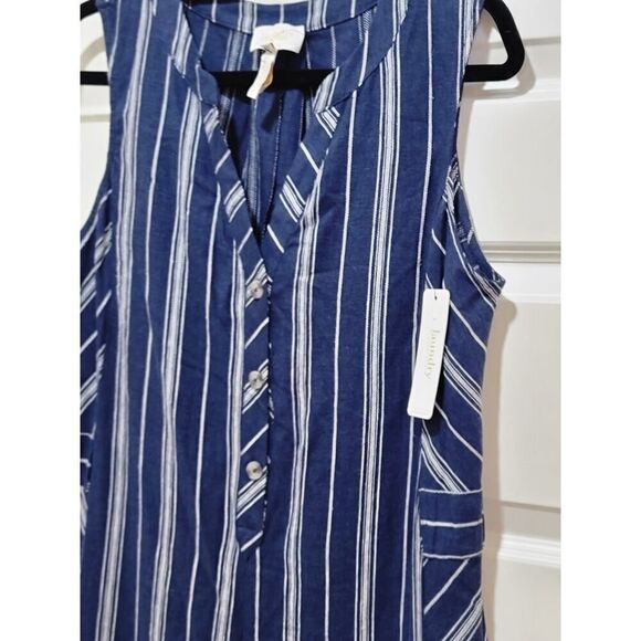 Laundry by Shelli Segal Striped Linen Viscose Sleeveless Jumpsuit Navy Size 8 - Picture 4 of 10